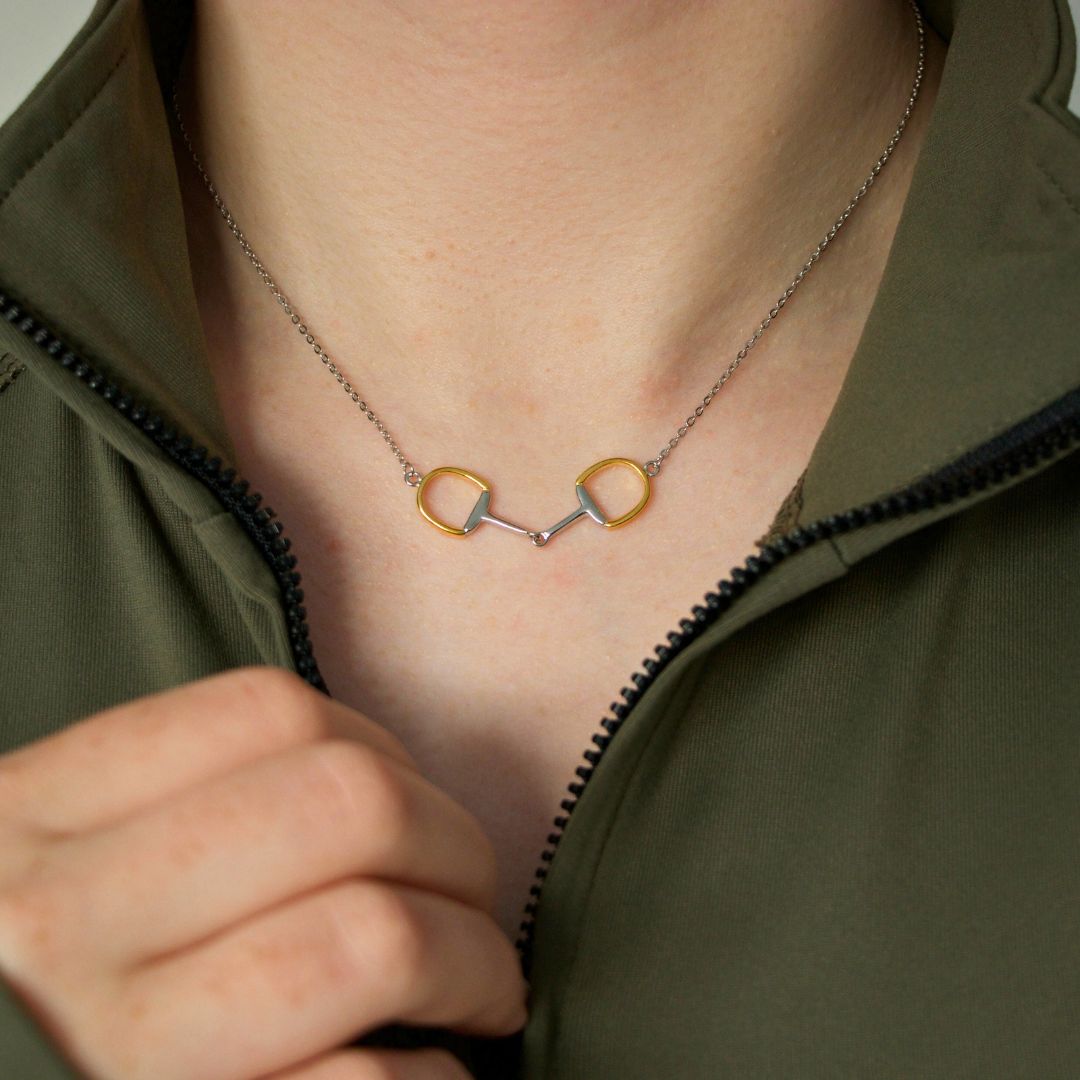 14K Gold and Sterling Silver Snaffle Bit Necklace