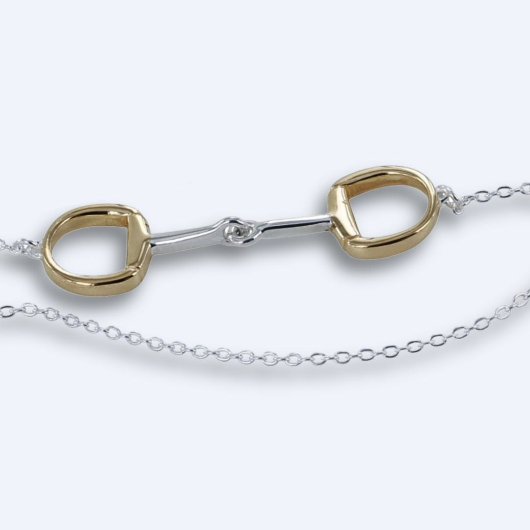 14K Gold and Sterling Silver Snaffle Bit Necklace